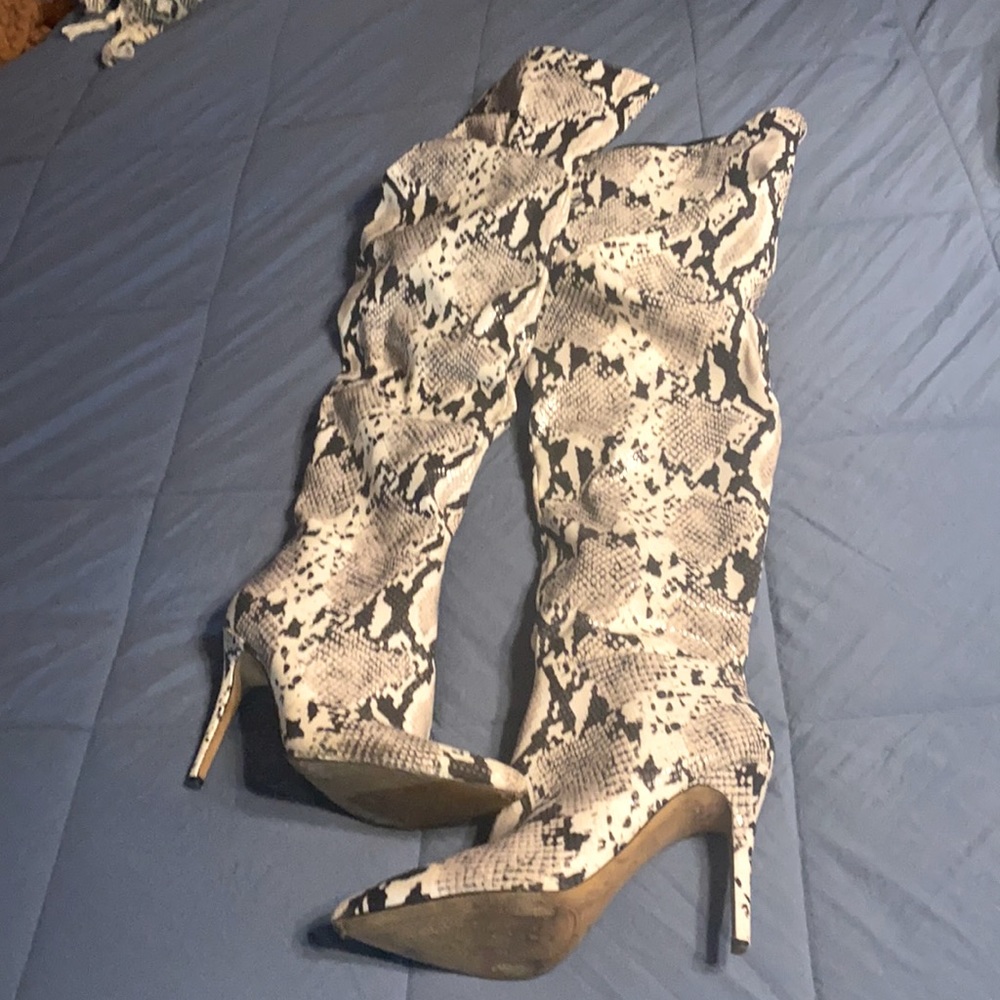 Beautiful thigh high faux snake skin boots!